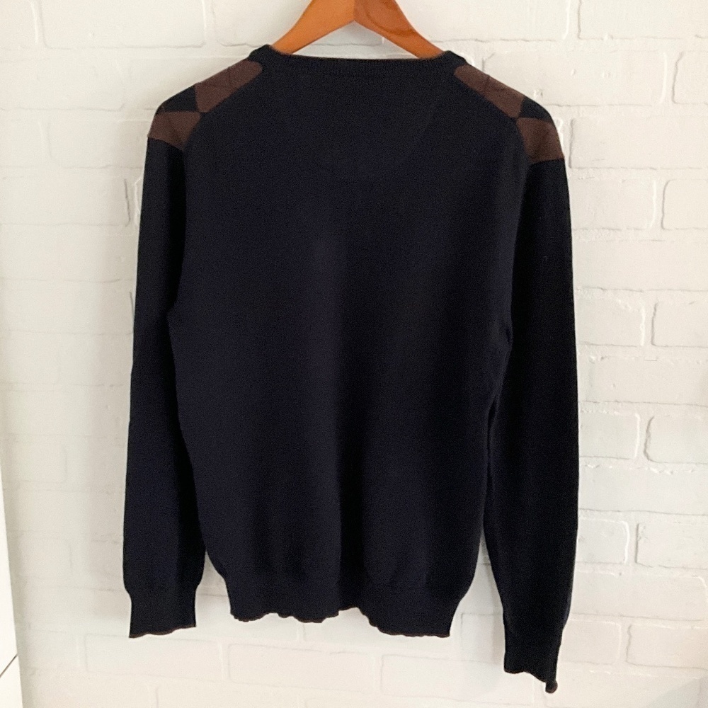 Hudson North Men/Unisex Knit Sweater Pima Cotton Argyle Navy/cream Old money S - Picture 7 of 8